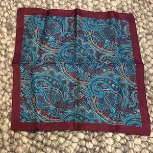 Hugo Boss Silk Paisley Pocket Square in Teal and Burgundy